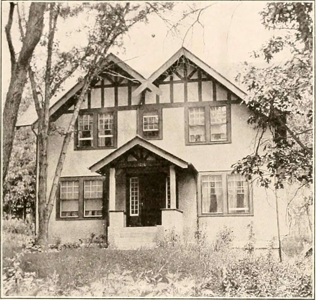 An illustration from The plan book of American dwellings : being a compilation of original home designs, showing actual photographic exteriors and floor plans of moderately priced bungalows, cottages, residences, 1914, leaf 60