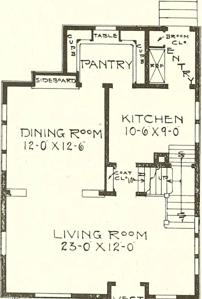 An illustration from The plan book of American dwellings : being a compilation of original home designs, showing actual photographic exteriors and floor plans of moderately priced bungalows, cottages, residences, 1914, leaf 61