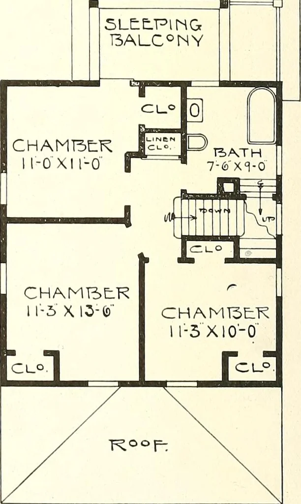 An illustration from The plan book of American dwellings : being a compilation of original home designs, showing actual photographic exteriors and floor plans of moderately priced bungalows, cottages, residences, 1914, leaf 61