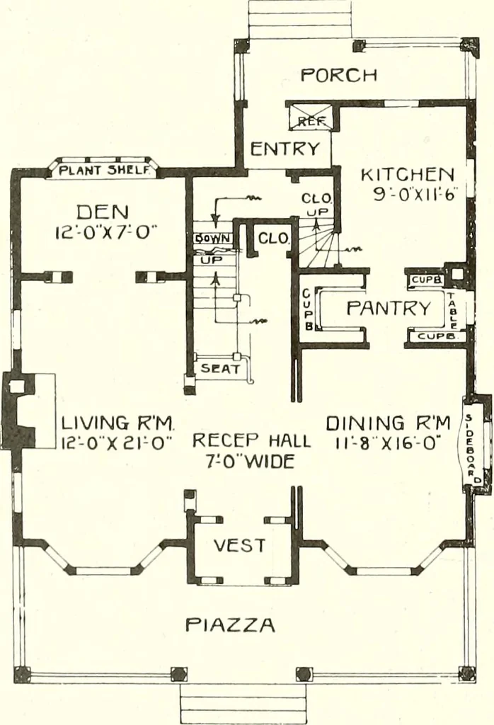 An illustration from The plan book of American dwellings : being a compilation of original home designs, showing actual photographic exteriors and floor plans of moderately priced bungalows, cottages, residences, 1914, leaf 63