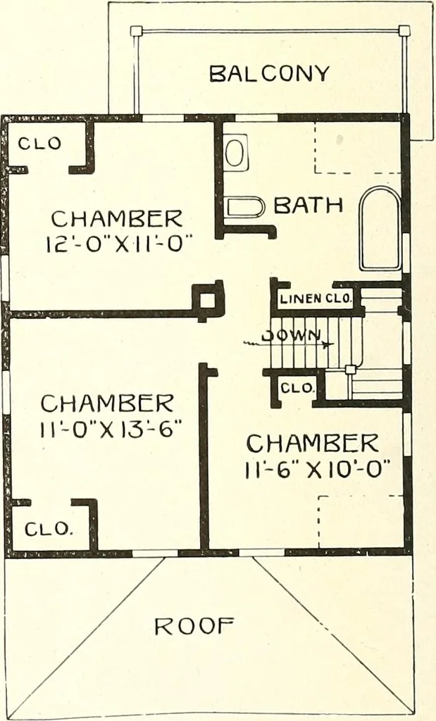 An illustration from The plan book of American dwellings : being a compilation of original home designs, showing actual photographic exteriors and floor plans of moderately priced bungalows, cottages, residences, 1914, leaf 65