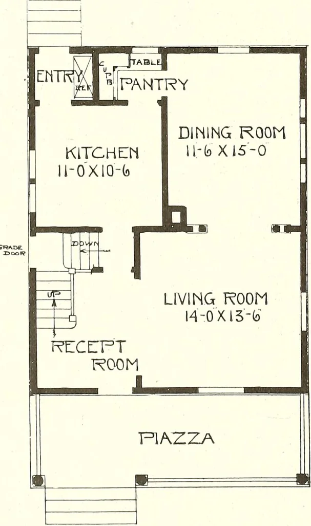 An illustration from The plan book of American dwellings : being a compilation of original home designs, showing actual photographic exteriors and floor plans of moderately priced bungalows, cottages, residences, 1914, leaf 69