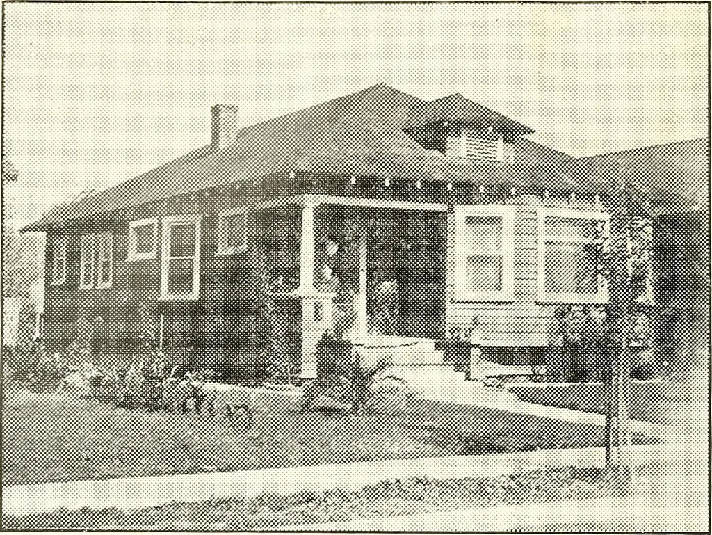 An illustration from The plan book of American dwellings : being a compilation of original home designs, showing actual photographic exteriors and floor plans of moderately priced bungalows, cottages, residences, 1914, leaf 71