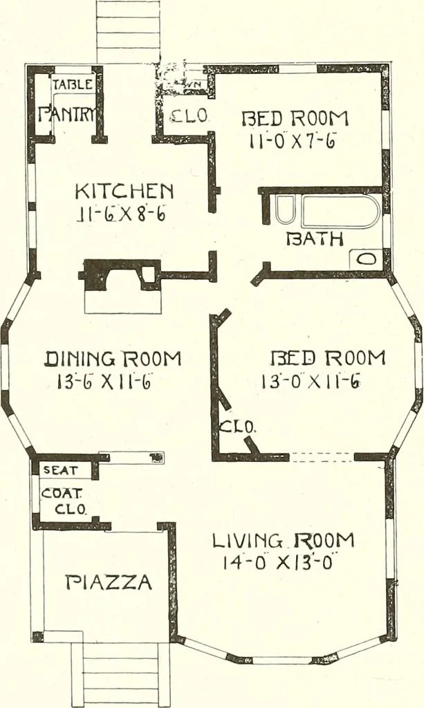 An illustration from The plan book of American dwellings : being a compilation of original home designs, showing actual photographic exteriors and floor plans of moderately priced bungalows, cottages, residences, 1914, leaf 71