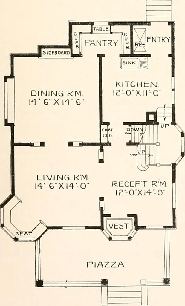 An illustration from The plan book of American dwellings : being a compilation of original home designs, showing actual photographic exteriors and floor plans of moderately priced bungalows, cottages, residences, 1914, leaf 72