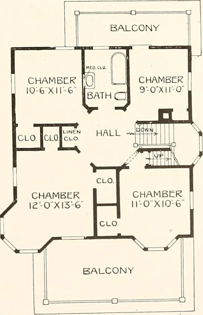 An illustration from The plan book of American dwellings : being a compilation of original home designs, showing actual photographic exteriors and floor plans of moderately priced bungalows, cottages, residences, 1914, leaf 72