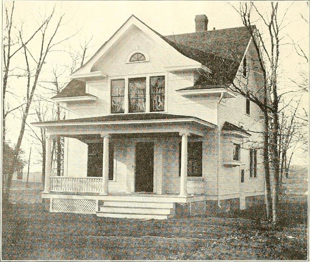 An illustration from The plan book of American dwellings : being a compilation of original home designs, showing actual photographic exteriors and floor plans of moderately priced bungalows, cottages, residences, 1914, leaf 73