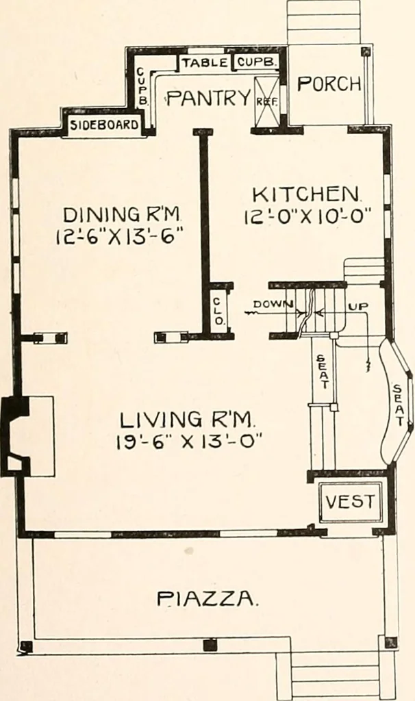 An illustration from The plan book of American dwellings : being a compilation of original home designs, showing actual photographic exteriors and floor plans of moderately priced bungalows, cottages, residences, 1914, leaf 76