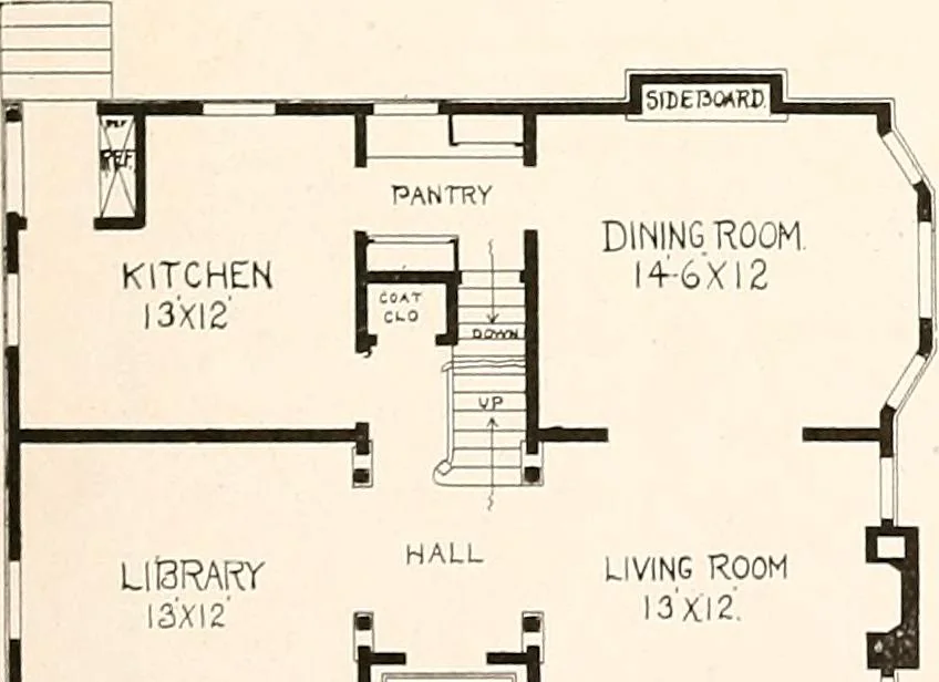 An illustration from The plan book of American dwellings : being a compilation of original home designs, showing actual photographic exteriors and floor plans of moderately priced bungalows, cottages, residences, 1914, leaf 78