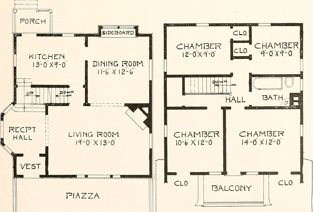 An illustration from The plan book of American dwellings : being a compilation of original home designs, showing actual photographic exteriors and floor plans of moderately priced bungalows, cottages, residences, 1914, leaf 82