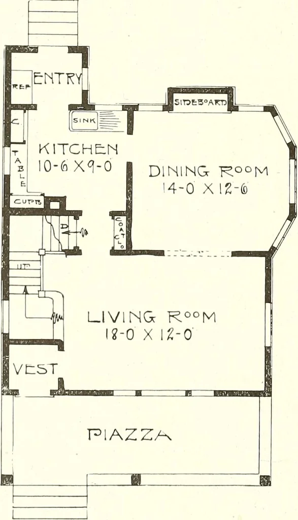 An illustration from The plan book of American dwellings : being a compilation of original home designs, showing actual photographic exteriors and floor plans of moderately priced bungalows, cottages, residences, 1914, leaf 83