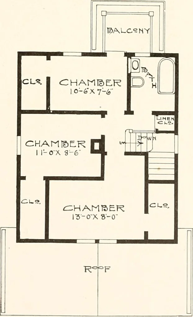 An illustration from The plan book of American dwellings : being a compilation of original home designs, showing actual photographic exteriors and floor plans of moderately priced bungalows, cottages, residences, 1914, leaf 84