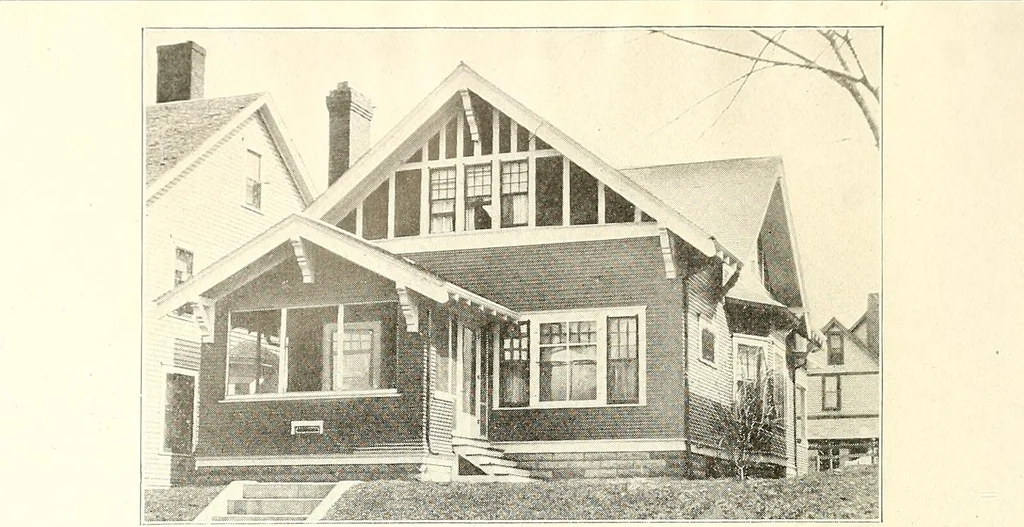 An illustration from The plan book of American dwellings : being a compilation of original home designs, showing actual photographic exteriors and floor plans of moderately priced bungalows, cottages, residences, 1914, leaf 85
