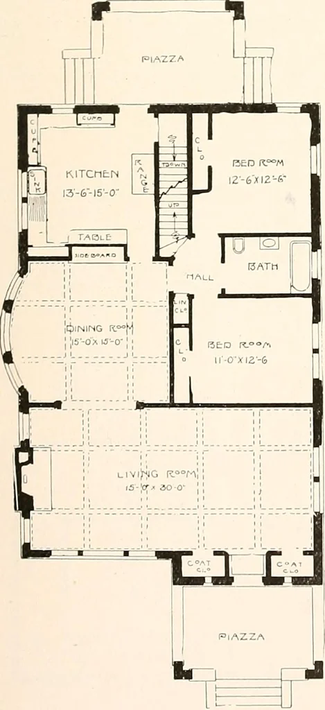 An illustration from The plan book of American dwellings : being a compilation of original home designs, showing actual photographic exteriors and floor plans of moderately priced bungalows, cottages, residences, 1914, leaf 86