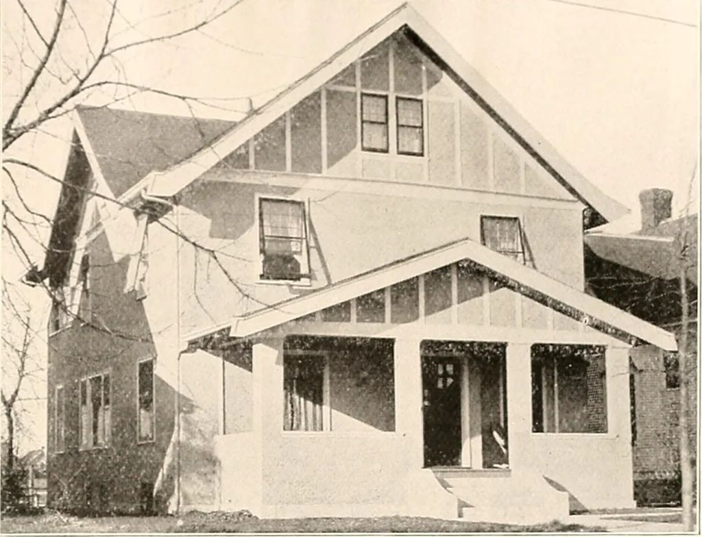 An illustration from The plan book of American dwellings : being a compilation of original home designs, showing actual photographic exteriors and floor plans of moderately priced bungalows, cottages, residences, 1914, leaf 88