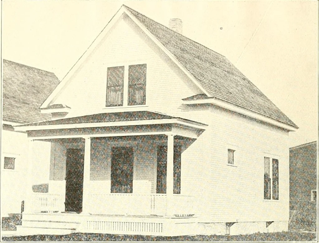 An illustration from The plan book of American dwellings : being a compilation of original home designs, showing actual photographic exteriors and floor plans of moderately priced bungalows, cottages, residences, 1914, leaf 91