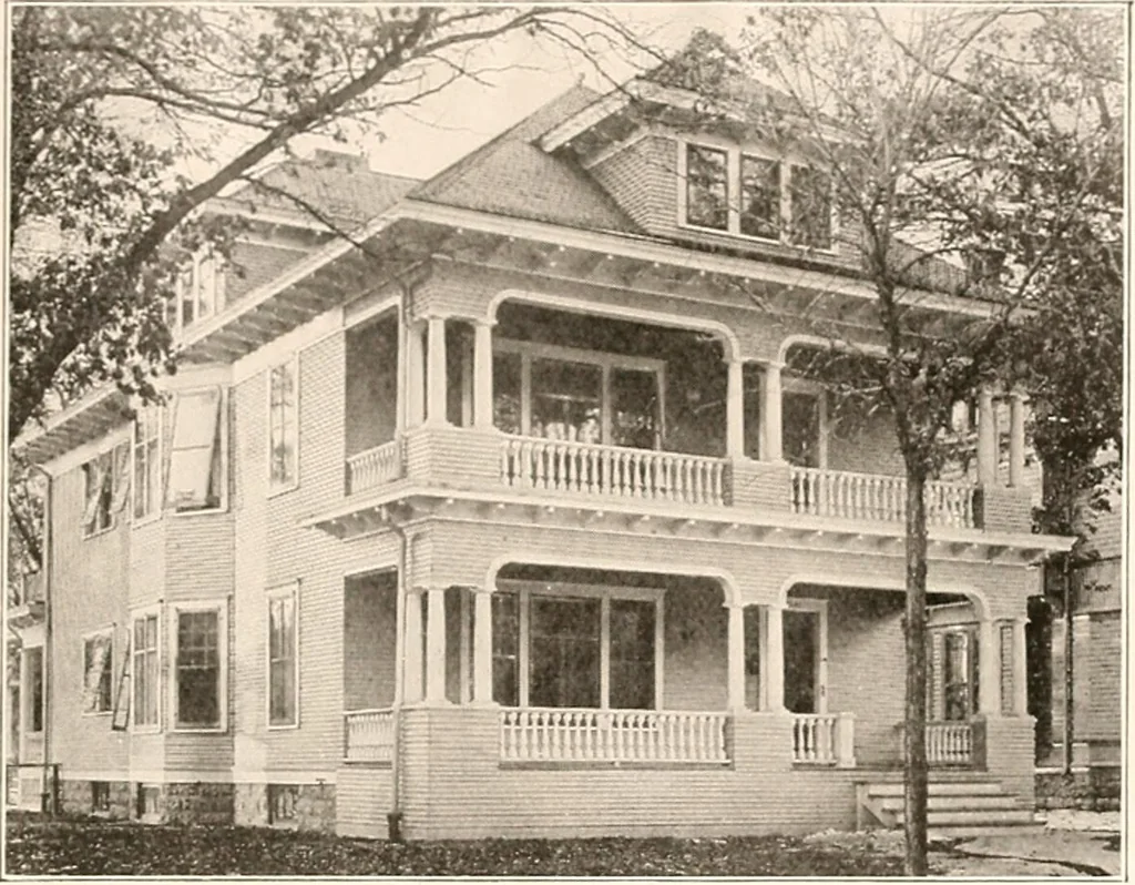 An illustration from The plan book of American dwellings : being a compilation of original home designs, showing actual photographic exteriors and floor plans of moderately priced bungalows, cottages, residences, 1914, leaf 94
