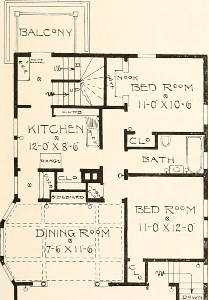 An illustration from The plan book of American dwellings : being a compilation of original home designs, showing actual photographic exteriors and floor plans of moderately priced bungalows, cottages, residences, 1914, leaf 94