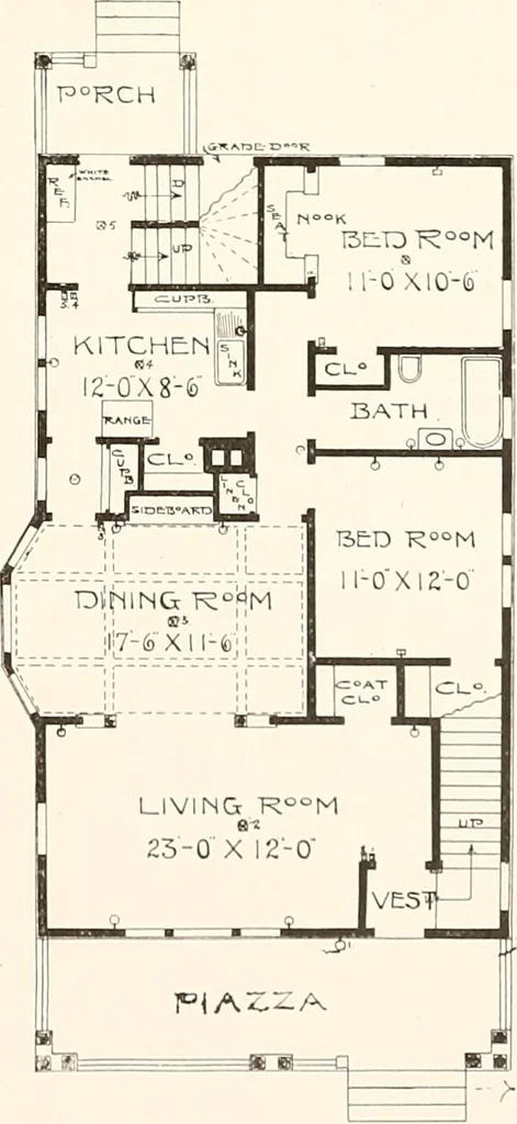 An illustration from The plan book of American dwellings : being a compilation of original home designs, showing actual photographic exteriors and floor plans of moderately priced bungalows, cottages, residences, 1914, leaf 94