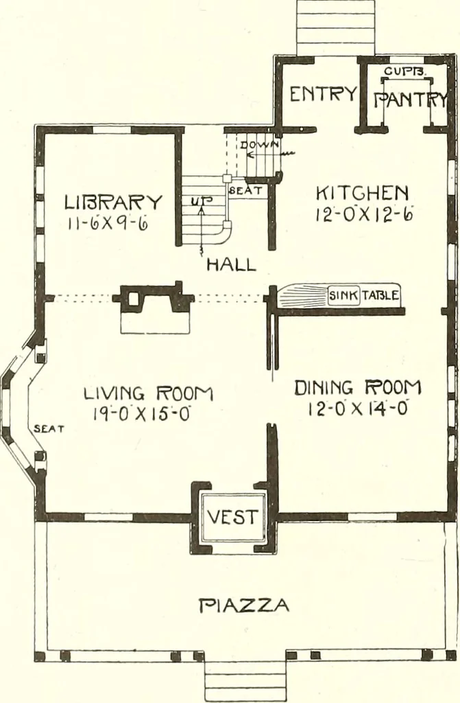 An illustration from The plan book of American dwellings : being a compilation of original home designs, showing actual photographic exteriors and floor plans of moderately priced bungalows, cottages, residences, 1914, leaf 95