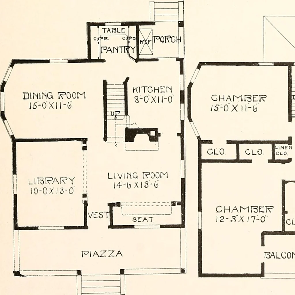 An illustration from The plan book of American dwellings : being a compilation of original home designs, showing actual photographic exteriors and floor plans of moderately priced bungalows, cottages, residences, 1914, leaf 96