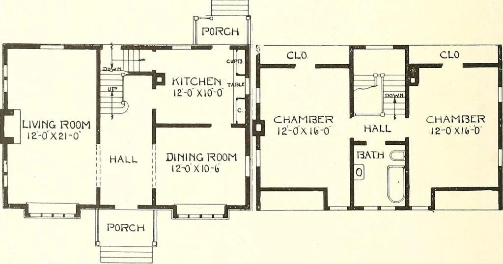 An illustration from The plan book of American dwellings : being a compilation of original home designs, showing actual photographic exteriors and floor plans of moderately priced bungalows, cottages, residences, 1914, leaf 97