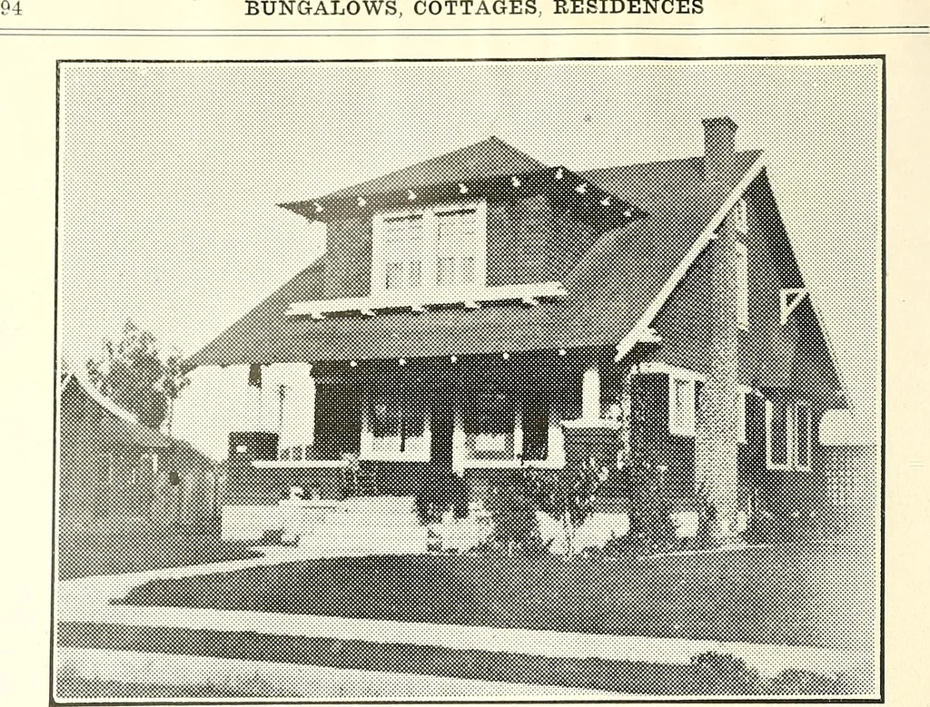 An illustration from The plan book of American dwellings : being a compilation of original home designs, showing actual photographic exteriors and floor plans of moderately priced bungalows, cottages, residences, 1914, leaf 99