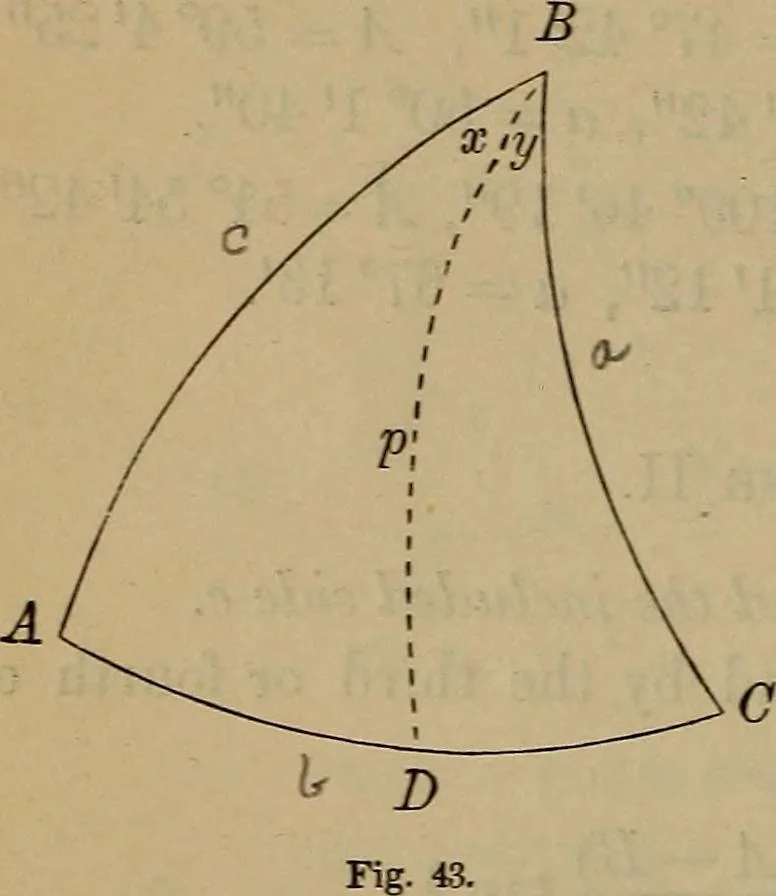 An illustration from Plane and spherical trigonometry, 1887, leaf 135