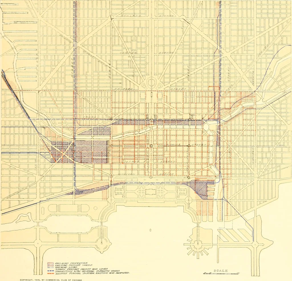 An illustration from Plan of Chicago prepared under the direction of the Commercial club during the years 1906, 1907, and 1908, 1909, leaf 114
