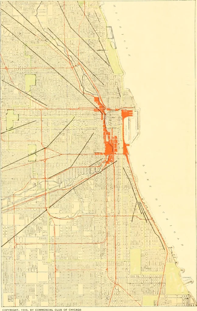 An illustration from Plan of Chicago prepared under the direction of the Commercial club during the years 1906, 1907, and 1908, 1909, leaf 121