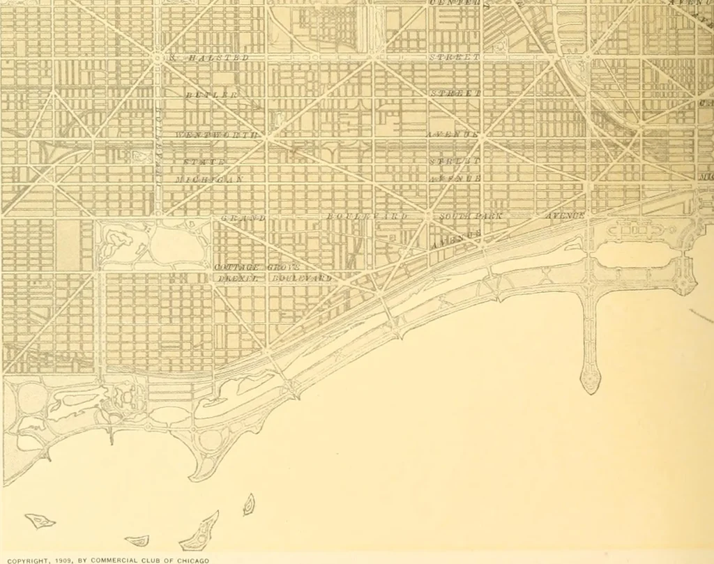 An illustration from Plan of Chicago prepared under the direction of the Commercial club during the years 1906, 1907, and 1908, 1909, leaf 127