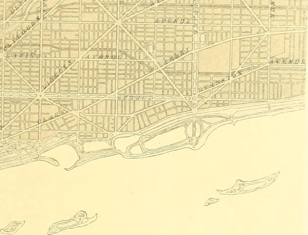 An illustration from Plan of Chicago prepared under the direction of the Commercial club during the years 1906, 1907, and 1908, 1909, leaf 128