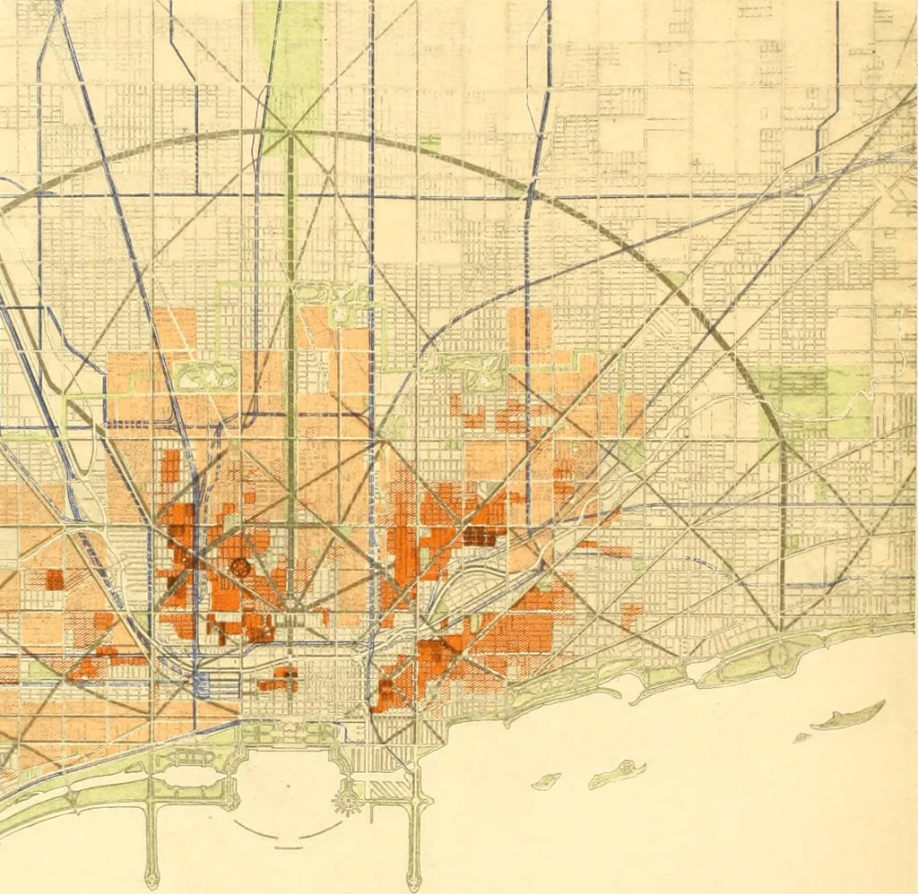 An illustration from Plan of Chicago prepared under the direction of the Commercial club during the years 1906, 1907, and 1908, 1909, leaf 139