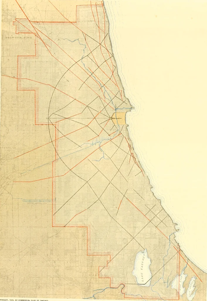 An illustration from Plan of Chicago prepared under the direction of the Commercial club during the years 1906, 1907, and 1908, 1909, leaf 142
