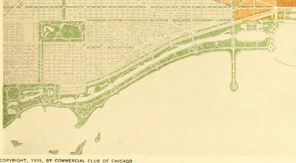 An illustration from Plan of Chicago prepared under the direction of the Commercial club during the years 1906, 1907, and 1908, 1909, leaf 150