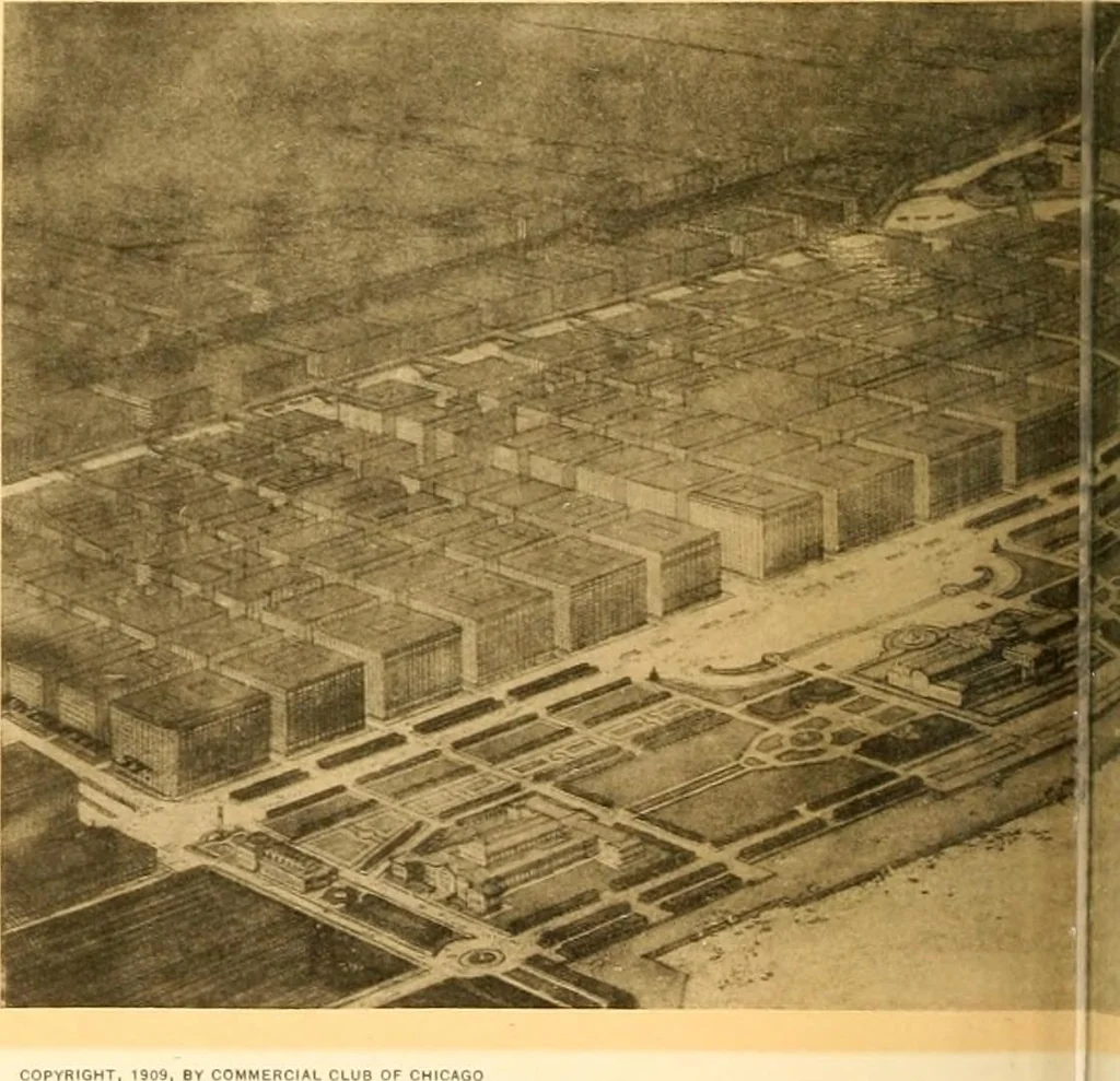 An illustration from Plan of Chicago prepared under the direction of the Commercial club during the years 1906, 1907, and 1908, 1909, leaf 167