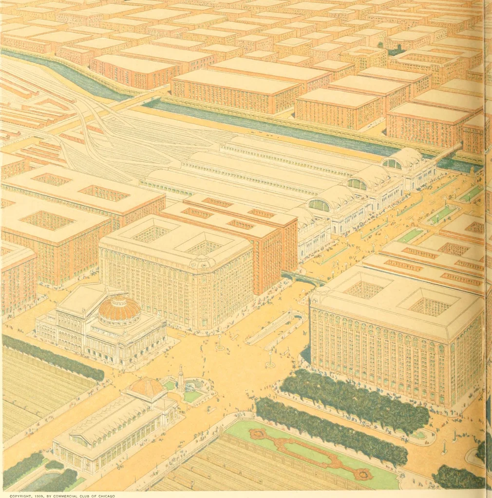 An illustration from Plan of Chicago prepared under the direction of the Commercial club during the years 1906, 1907, and 1908, 1909, leaf 175