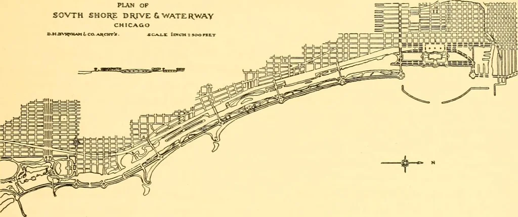 An illustration from Plan of Chicago prepared under the direction of the Commercial club during the years 1906, 1907, and 1908, 1909, leaf 34