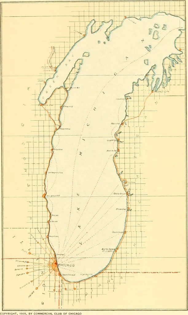 An illustration from Plan of Chicago prepared under the direction of the Commercial club during the years 1906, 1907, and 1908, 1909, leaf 60