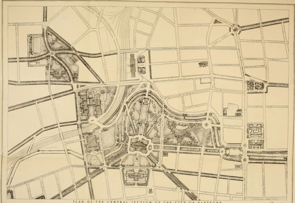 An illustration from A plan of the city of Hartford. Preliminary report by Carrere & Hastings, advisory architects, to the Commission on the city plan of the city of Hartford, Connecticut, in relation to the rectification of the present plan and the development and extension of the city, 1912, leaf 40