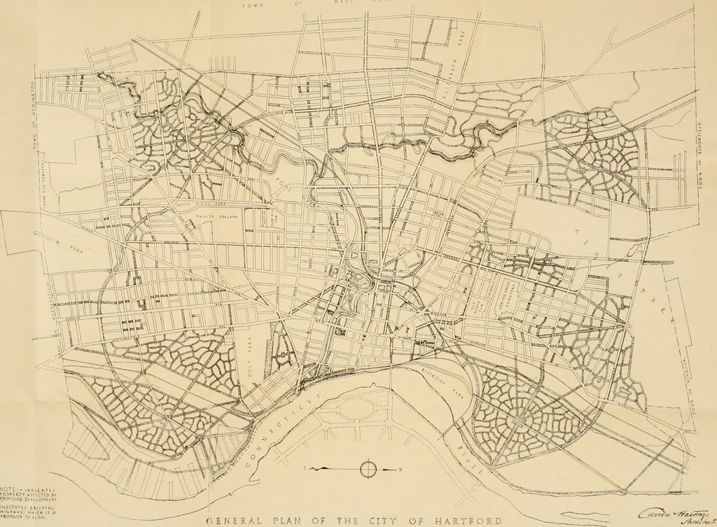 An illustration from A plan of the city of Hartford. Preliminary report by Carrere & Hastings, advisory architects, to the Commission on the city plan of the city of Hartford, Connecticut, in relation to the rectification of the present plan and the development and extension of the city, 1912, leaf 65