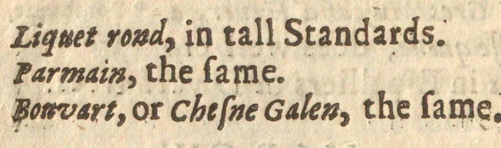 An illustration from The planters manual : being instructions for the raising, planting, and cultivating all sorts of fruit-trees, whether stone-fruits or pepin-fruits, with their natures and seasons : very useful for such as are curious in planting and grafting, 1675, leaf 152