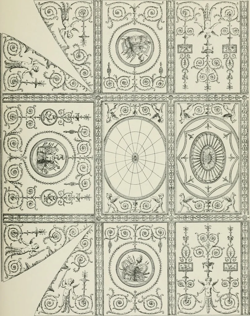 An illustration from Plastering, plain and decorative. A practical treatise on the art & craft of plastering and modelling, including full descriptions of the various tools, materials, processes, and appliances employed ... together with an account of historical plastering in England, Scotland, and Ireland, accompanied by numerous examples, 1899, leaf 110
