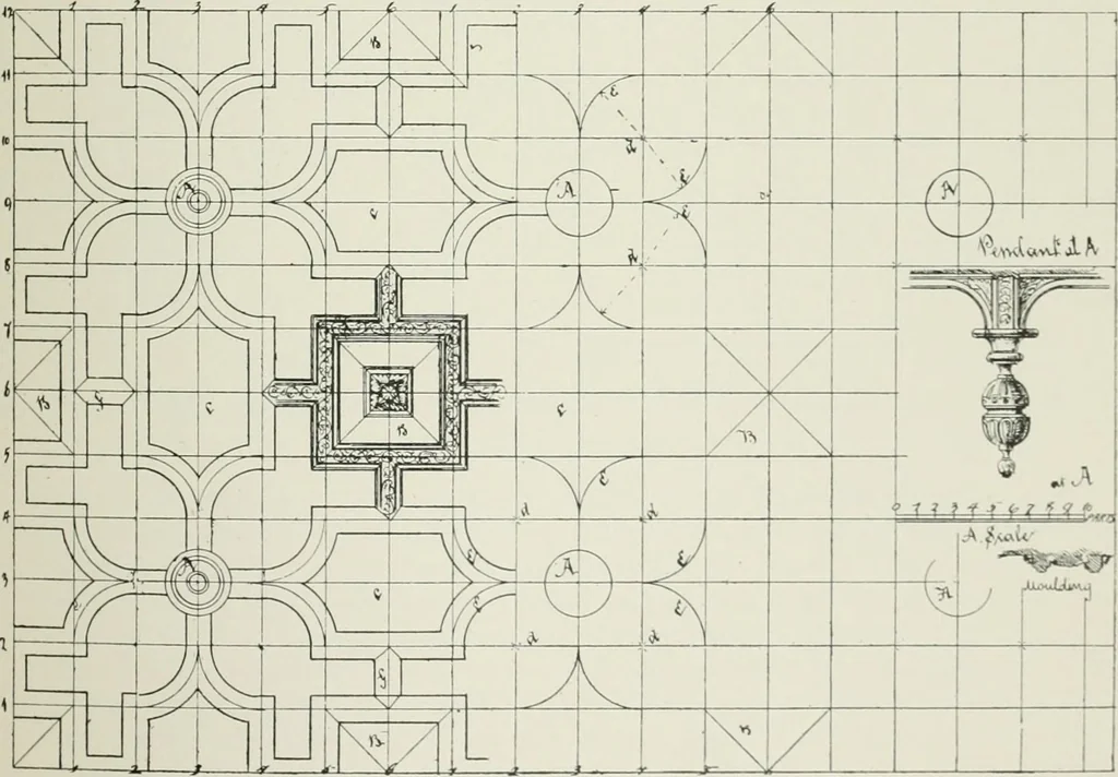 An illustration from Plastering, plain and decorative. A practical treatise on the art & craft of plastering and modelling, including full descriptions of the various tools, materials, processes, and appliances employed ... together with an account of historical plastering in England, Scotland, and Ireland, accompanied by numerous examples, 1899, leaf 218
