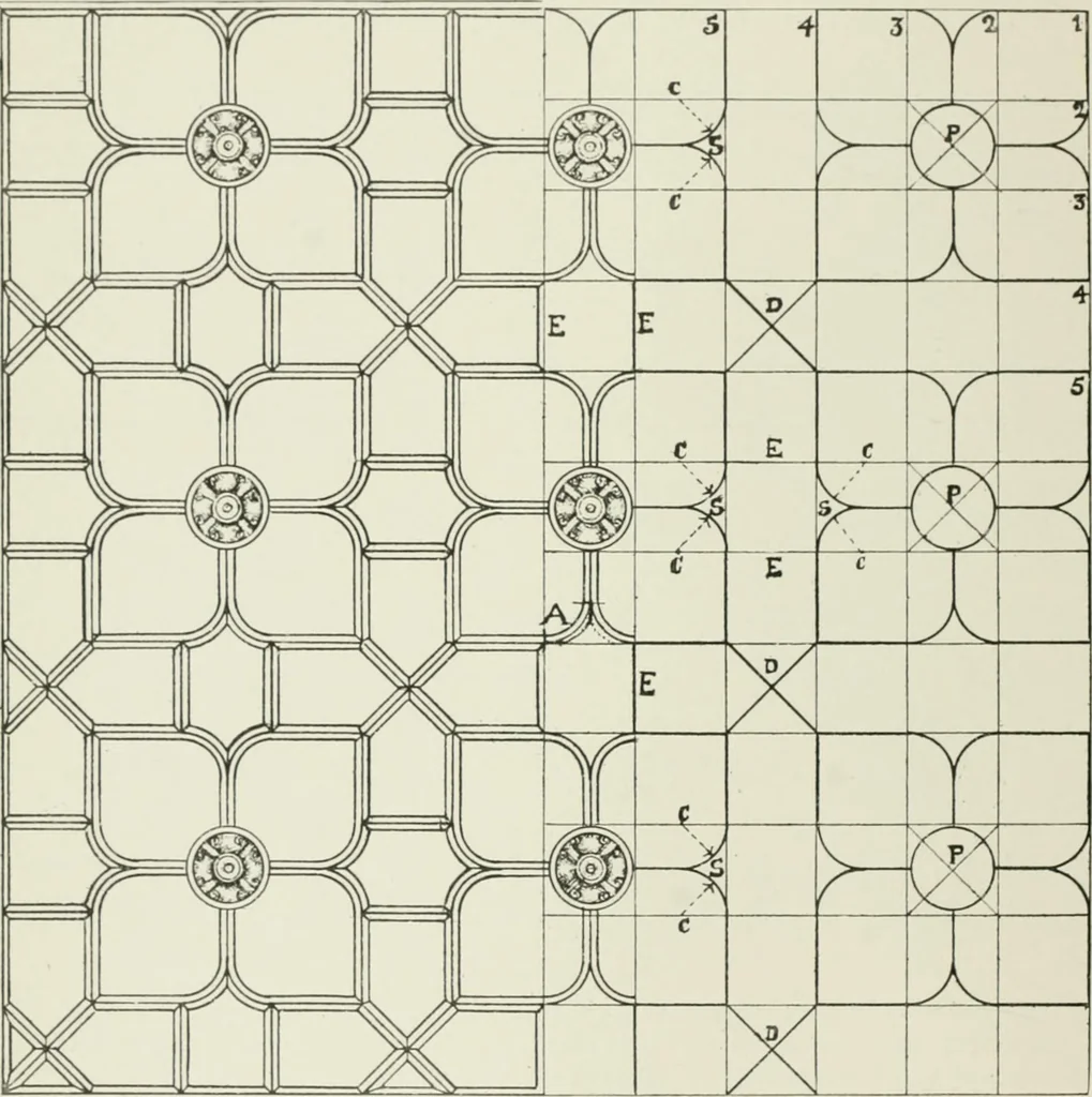 An illustration from Plastering, plain and decorative. A practical treatise on the art & craft of plastering and modelling, including full descriptions of the various tools, materials, processes, and appliances employed ... together with an account of historical plastering in England, Scotland, and Ireland, accompanied by numerous examples, 1899, leaf 221