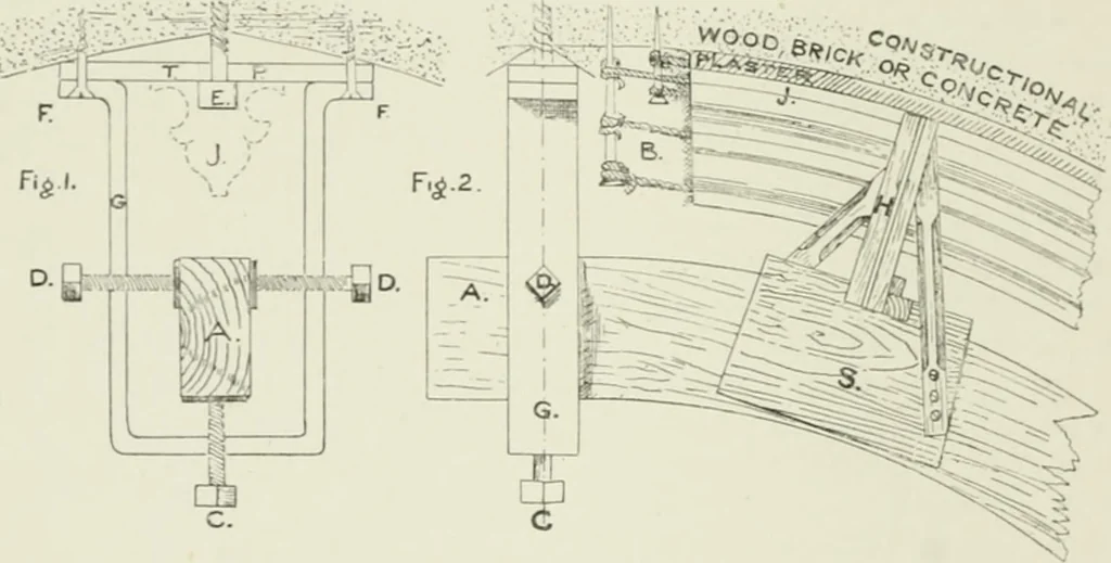 An illustration from Plastering, plain and decorative. A practical treatise on the art & craft of plastering and modelling, including full descriptions of the various tools, materials, processes, and appliances employed ... together with an account of historical plastering in England, Scotland, and Ireland, accompanied by numerous examples, 1899, leaf 245