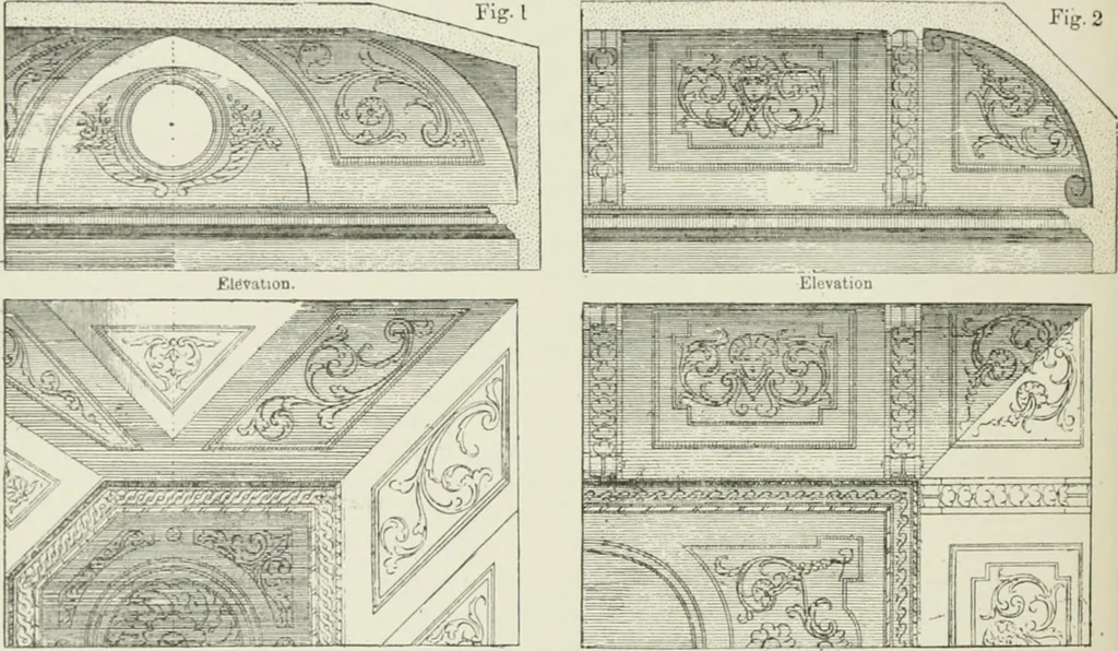 An illustration from Plastering, plain and decorative. A practical treatise on the art & craft of plastering and modelling, including full descriptions of the various tools, materials, processes, and appliances employed ... together with an account of historical plastering in England, Scotland, and Ireland, accompanied by numerous examples, 1899, leaf 275