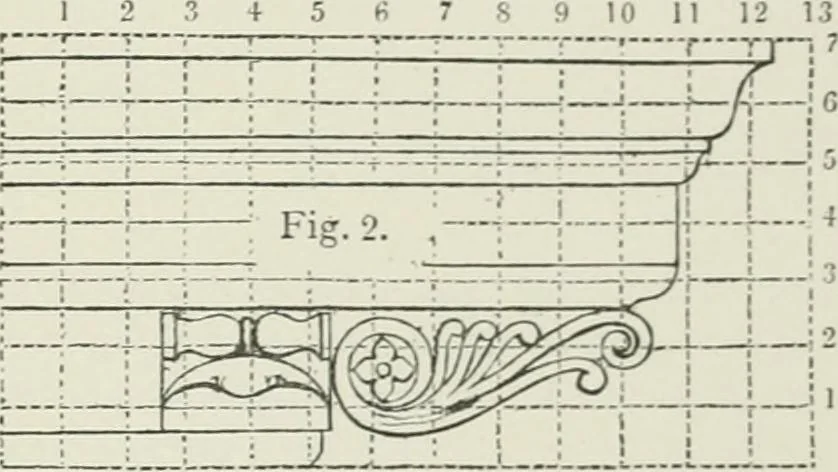 An illustration from Plastering, plain and decorative. A practical treatise on the art & craft of plastering and modelling, including full descriptions of the various tools, materials, processes, and appliances employed ... together with an account of historical plastering in England, Scotland, and Ireland, accompanied by numerous examples, 1899, leaf 398