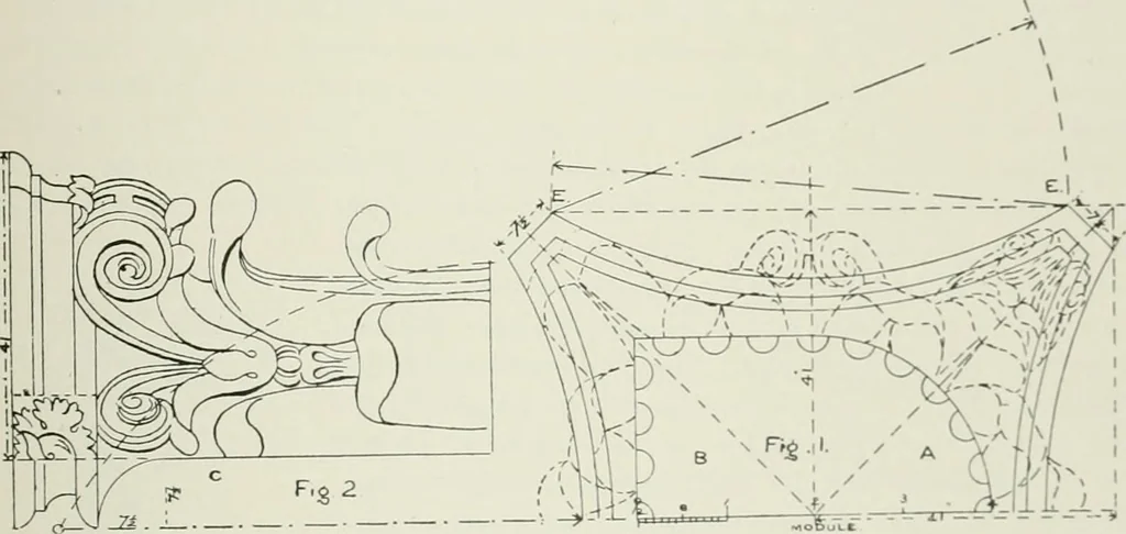 An illustration from Plastering, plain and decorative. A practical treatise on the art & craft of plastering and modelling, including full descriptions of the various tools, materials, processes, and appliances employed ... together with an account of historical plastering in England, Scotland, and Ireland, accompanied by numerous examples, 1899, leaf 406