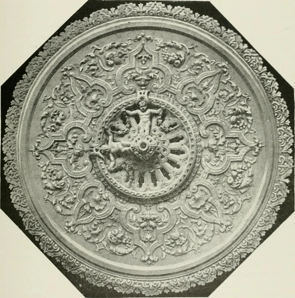 An illustration from Plastering, plain and decorative. A practical treatise on the art & craft of plastering and modelling, including full descriptions of the various tools, materials, processes, and appliances employed ... together with an account of historical plastering in England, Scotland, and Ireland, accompanied by numerous examples, 1899, leaf 412